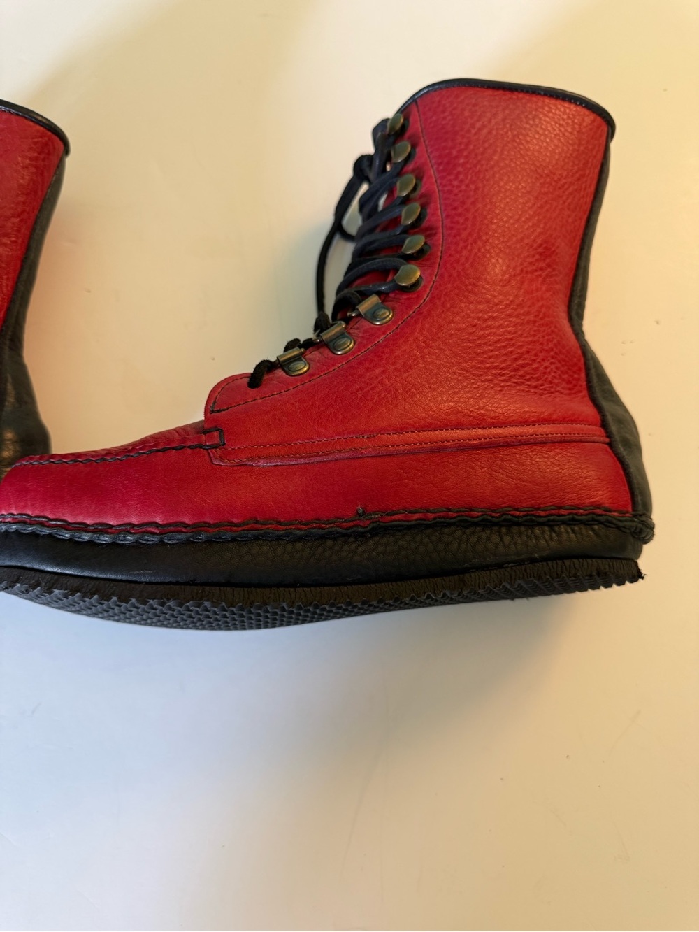 Red Lace-Up WillyMoc Leather Custom-Made Women’s Boots Sz 6.5 - Picture 6 of 14